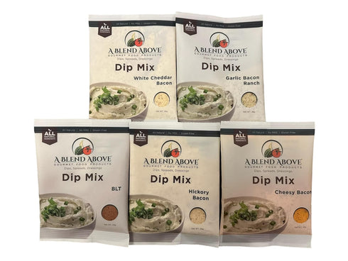 A Blend Above Bacon Lovers Dip Mix - 5 packets: Hickory Bacon, White Cheddar Bacon, BLT, Cheesy Bacon, Garlic Bacon