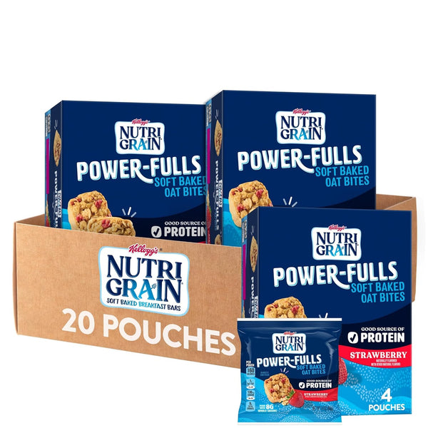 Nutri-Grain Power-Fulls Soft Baked Oat Bites, Protein Snacks, Whole Grain, Strawberry (5