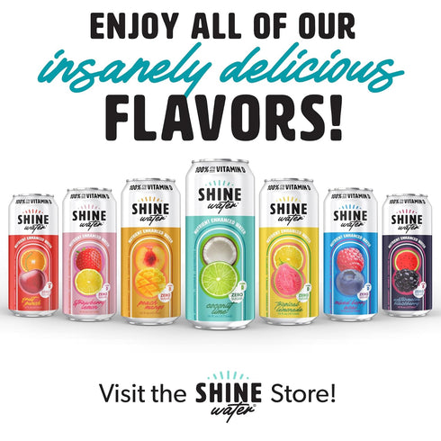 12-Pack, Shine Water Coconut Lime Vitamin D Electrolyte Drinks Sugar Free Flavored Water with Magnesium, Zinc