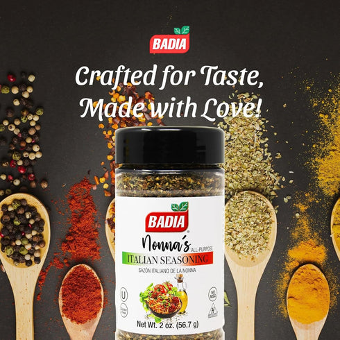 2 oz Badia Nonna's All Purpose Italian Seasoning, - Oregano, Basil, Garlic, Salt Blend, Meats, Pastas, Vegetables