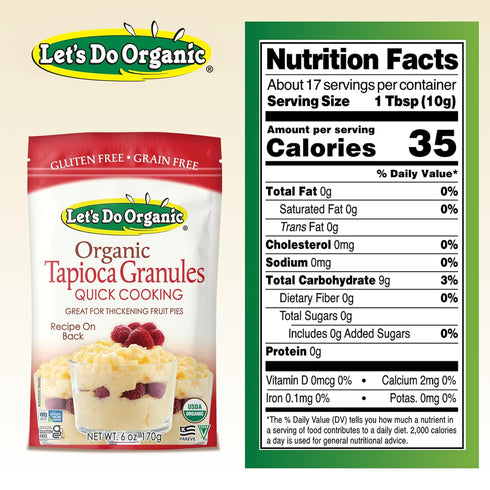 6 Oz (Pack 6) Let's Do Organic Tapioca Granules - Instant Tapioca, Tapioca Flour for Baking, Tapioca Starch Flour