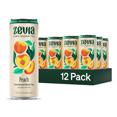 Zevia Zero Sugar Tea, Black Tea with Peach, 12 oz Cans (12-Pack)