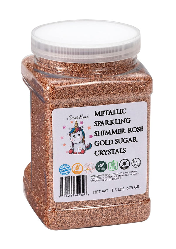 Sweet Evas METALLIC SPARKLING SHIMMER ROSE GOLD SUGAR CRYSTALS-Dairy Free,Gluten Free,Egg Free,Vegan,Soy Free,Nuts Free,Kosher,Colored