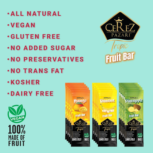 Pack 15 0.88 oz. Cerez Pazari Fruit Leather Snacks Variety For Adults And Kids, Healthy Fruit Snacks Bulk, No Added
