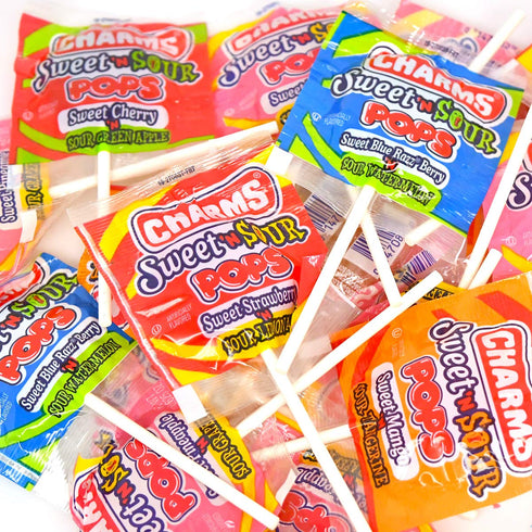 Charms Sweet and Sour Pops - 5 Assorted Sweet/Sour Flavors, 0.6 Ounce (Pack of 48)