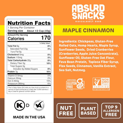 1.5 (Pack 8), Absurd Snacks Chickpea & Granola Crunch Mix, Nut-Free, Gluten-Free, Plant-Based Snack, Good Source