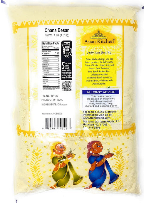 Asian Kitchen 4lb (64oz) Chana Besan - Chickpeas Flour, Gram ~ All Natural | Vegan | Gluten Friendly | NON-GMO | Indian