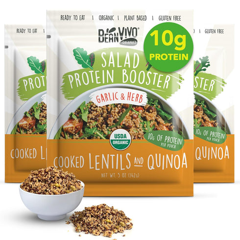 BeanVIVO 3-Pack Salad Protein Booster - Organic cooked Lentils & Quinoa with