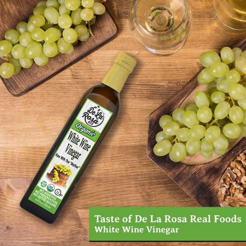 16.9 Oz (Pack 1) De La Rosa White Wine Vinegar, Raw & Unfiltered, with the Mother, Kosher for Passover, Vegan, Non-GMO