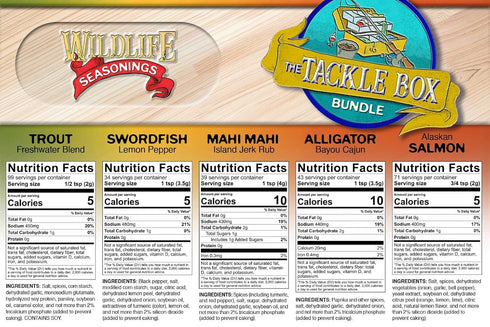 Pack (5 Set) Wildlife Seasonings Tackle Box Bundle Seafood Seasoning Variety for Fish, Grilling & Cooking Flavor