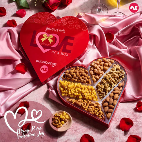 (6 Package, NUT CRAVINGS - Mothers Day Treats, Mixed Nuts Heart Shaped Gift Basket, Love in A Box Assortments) Romantic