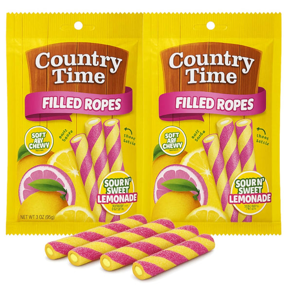 Swirlee Pop Country Time Sour N' Sweet Lemonade Gummy Candy Filled Ropes, Soft &