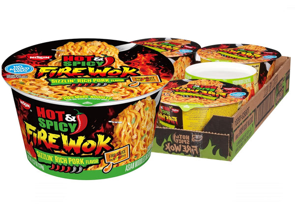 Nissin Hot & Spicy Fire Wok, Sizzlin' Rich Pork, 4.37 Ounce (Pack