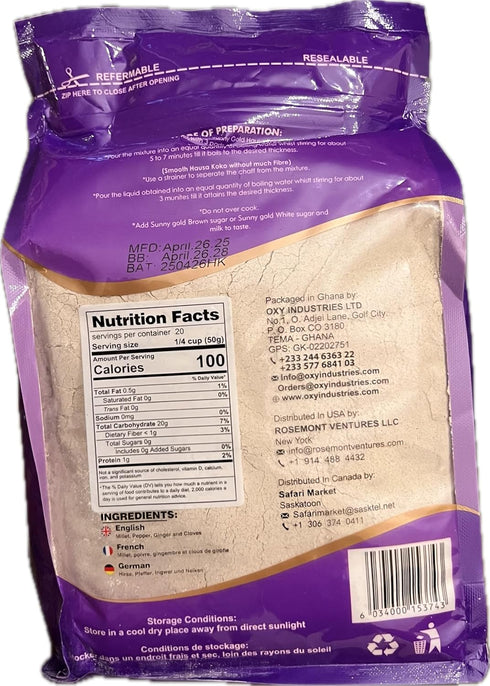 Sunny Gold (2.2 lbs) Hausa Koko Millet Porridge Powder, Traditional African Breakfast Mix with Ginger and Cloves