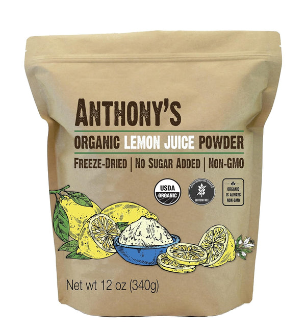 Anthony's Organic Lemon Juice Powder, 12 ounce, Freeze-Dried, Cold Pressed, No Sugar