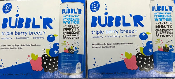 Generic Bubblr Triple Berry Breezr Antioxidant Sparkling Water - 2 Pack- 12 Cans