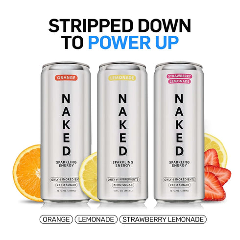 12oz (Pack 12) Naked Sparkling Energy Drink - Strawberry Lemonade, Organic Caffeine, Organic Lemon Juice, Zero Sugar