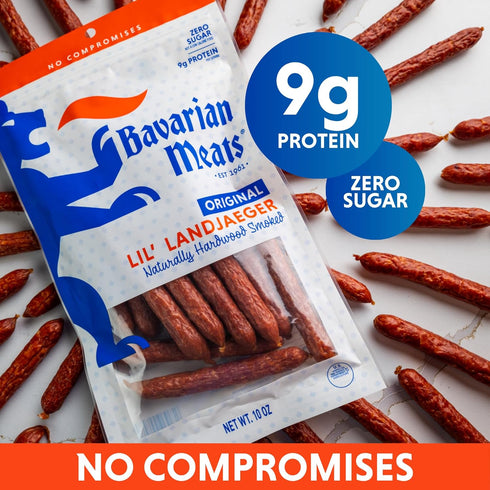 0.5 (Pack 10) Bavarian Meats Lil' Landjaeger Meat Sticks, Individually Wrapped Smoked Sausage Protein Snacks, Zero