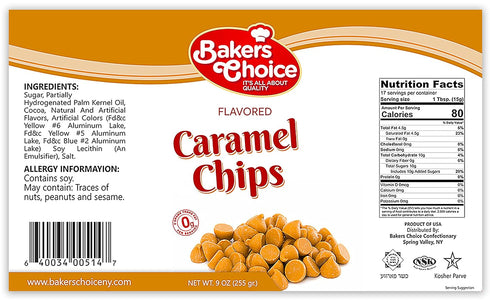 Baker's Choice 9 oz. Caramel Flavored Chocolate Chips, Non Dairy, Kosher