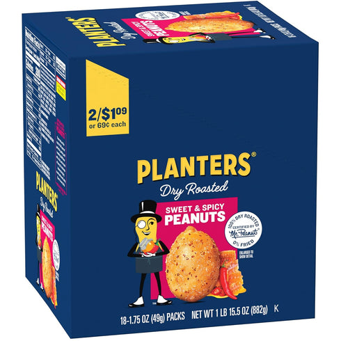 PLANTERS Sweet and Spicy Peanuts, Dry Roasted Peanuts, Spicy Nuts, Nuts Individual