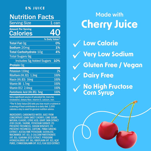 (12oz/12pk) 5 120mg BING Energizing Juice Beverage Original Cherry Made with REAL Juice! Low Calorie; B-Vitamins