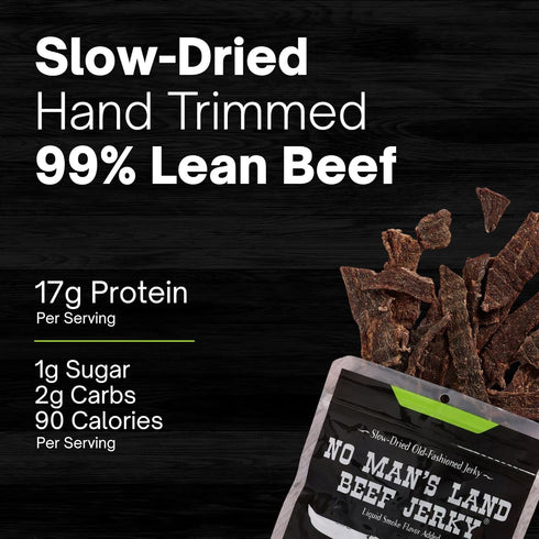 8.5oz No Mans Land Beef Jerky - Fajita Lime | Slow-Dried, Smoked & Seasoned Jerky Strips | High Protein, Low Carb, Low