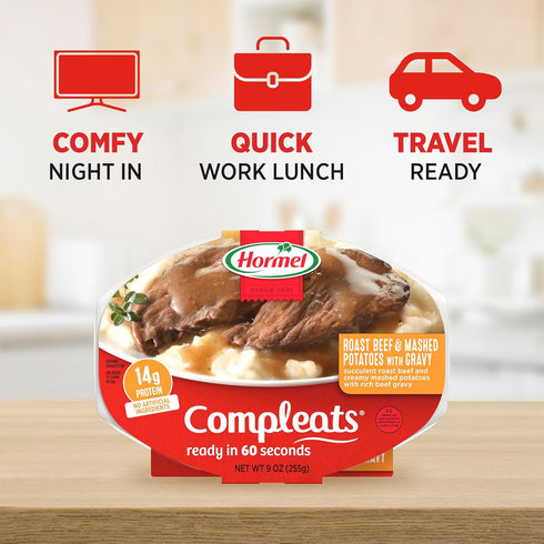 9 (Pack 6) HORMEL COMPLEATS Roast Beef & Mashed Potatoes With Gravy Microwave Tray, Ounce