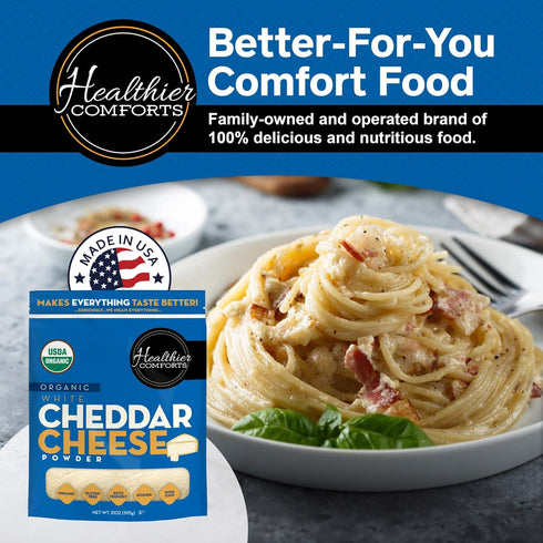 (1.31lb) Healthier Comforts Organic White Cheddar Cheese Powder | Gluten Free, Kosher, Keto-Friendly, Non-GMO