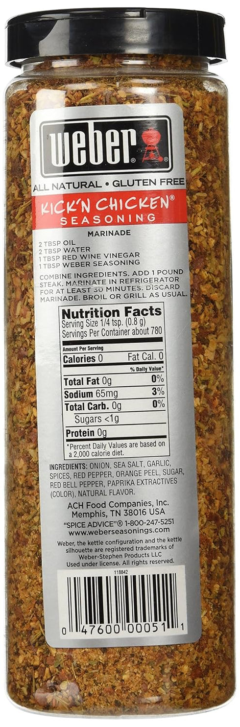 22 Oz. Weber Kick'n Chicken Seasoning Made with Sea Salt - No MSG - Gluten Free - Perfect for Grilling