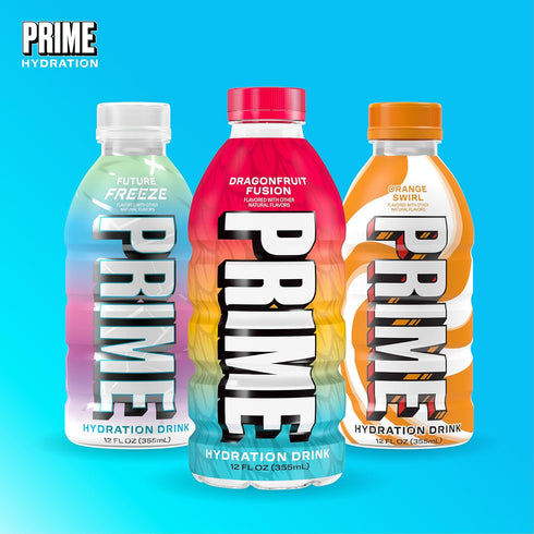 12 Oz, 15 Pack PRIME HYDRATION Variety, Dragonfruit Fusion, Orange Swirl, & Future Freeze Sports Drinks, Electrolyte