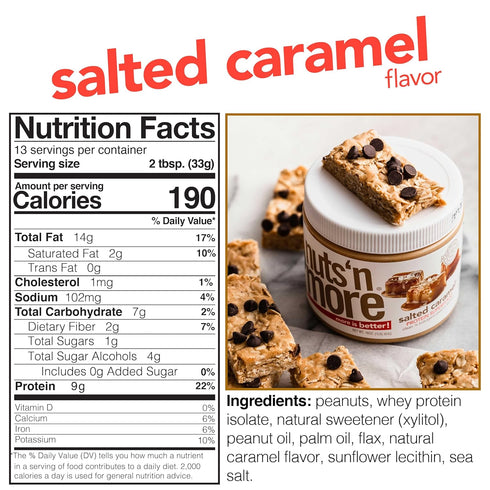 (15oz Nuts N More Salted Caramel Peanut Butter Spread - High Protein, Low Carb, Low Sugar, Gluten Free, Non-GMO