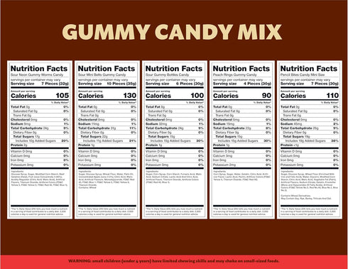 Gummy 2-Pound Gummies Candy Mix | Bag | Peach Rings, Pencil Bites, Neon Worms, Bottles, Belts | Sweet & Sour for Candy