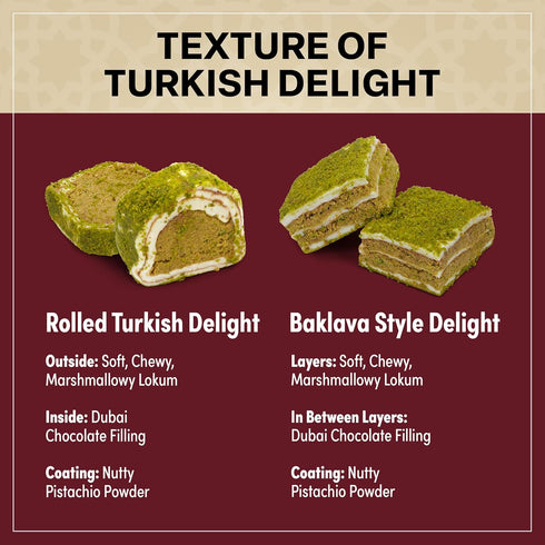 8.8oz, Eastanbul Dubai Style Turkish Delight with Dubai Filling, Pistachio and Knafeh Filled Marshmallow, Lokum, Candy