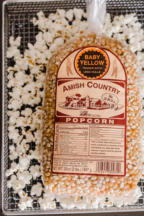 Amish Country Popcorn, 2 lb Bag of Baby Yellow Non-GMO Gluten Free Popcorn Kernels
