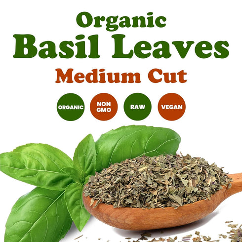 12 Food to Live - Organic Basil Leaves, Ounces Dried & Cut. Great for Pizzas, Pesto, Soups, Sauces, Salads and Herbal