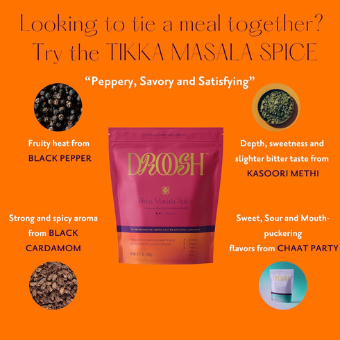 (1.7 Droosh Tikka Masala Spice Mix, Indian Spices, Sweet and Savory, Tikka Masala Powder for Sandwiches, Snacks, Fruit