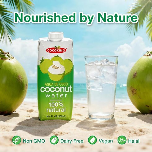Cocoking 16.9 Oz (Pack 12) Thai Coconut Water Pure Nam Hom Coconuts Natural Electrolyte Drink No Added Sugar, Not from