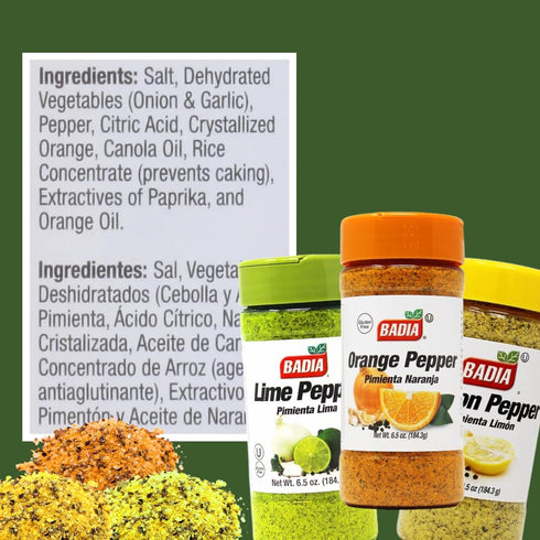 Forever Festive Set: 6.5 Oz Gourmet Seasoning Includes Badia Lemon Pepper, Badia Lime Pepper & Badia Orange Pepper