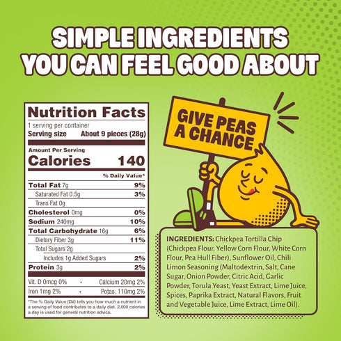 1oz (Pack 18) 3g 3g Hippeas Chile Limon Tortilla Chips of of Protein, of Fiber, Gluten Free, Dairy Free, Plant Protein