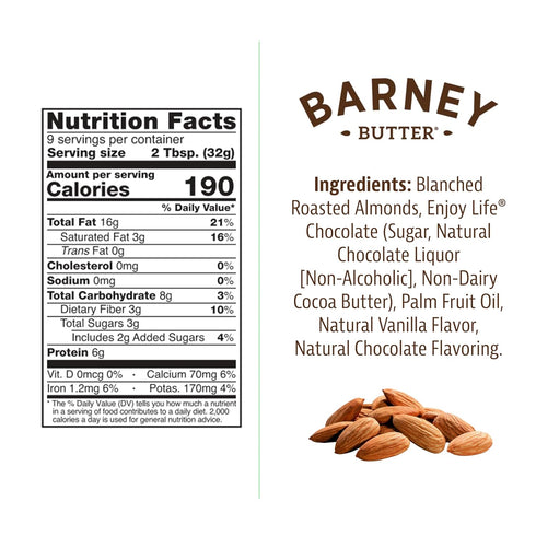 Barney Butter Almond Butter, Chocolate, 10 Ounce Jar, Skin-Free Almonds, Non-GMO, Gluten Free, Keto, Vegan