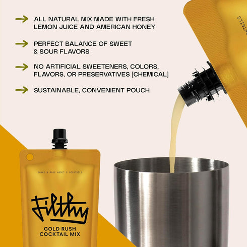 8 oz 6 Pack Filthy Gold Rush All Natural Cocktail Mixer - Made With Fresh Lemon Juice & American Honey - Balanced Sweet