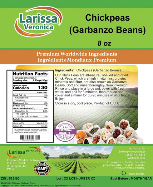 Larissa Veronica (8 oz, 525183) 3 Pack Chickpeas (Garbanzo Beans) ZIN: