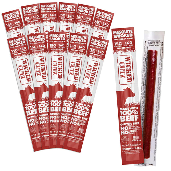 Smoked Mesquite Beef Sticks, 15g Protein Per Beef Stick, Tender & Juicy