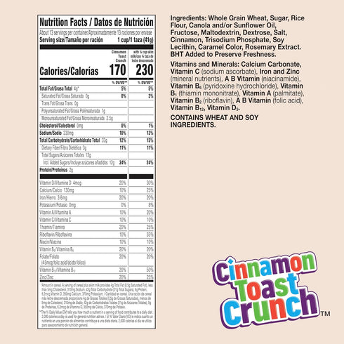 18.8 oz Cinnamon Toast Crunch Breakfast Cereal, Crispy Cinnamon Cereal, Family Size