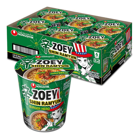 Nongshim Shin Ramyun Burger Hero, Spicy Instant Noodle Cup, Hamburger Taste, 3.35