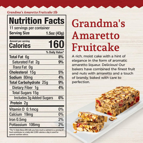 1917 (16 oz Beatrice Bakery Co. Premium Amaretto Fruitcake, Grandma's Baked Fresh Delicious Dessert Made With Fruit
