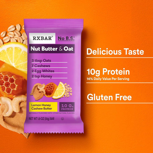 23.2oz (12 Count) RXBAR Nut Butter and Oat Protein Bars, Protein Snacks, Snack Bars, Lemon Honey Cashew Butter, Box