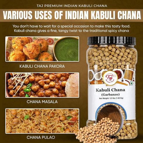 TAJ Gourmet Foods 4-Pounds TAJ Garbanzo Beans Dry | Kabuli Chana | Product of India