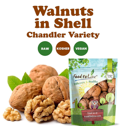 10 Omega-3s Food to Live Jumbo Walnuts in Shell, Ounces California Chandler Variety. Rich in and Antioxidants.