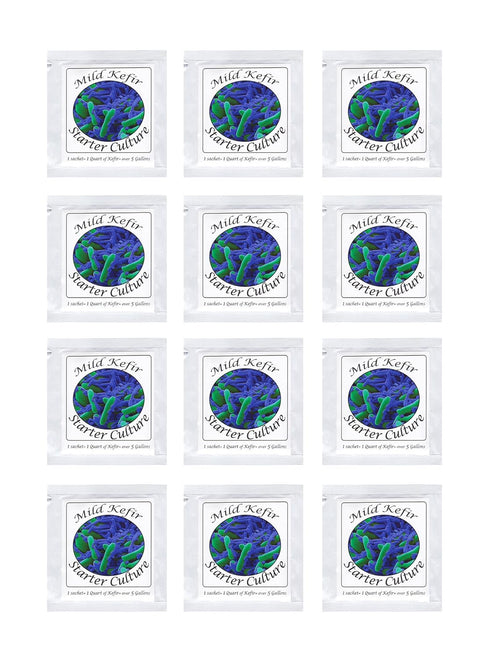 Kefir Starter Cultures - Pack of 12 Freeze-Dried Culture Sachets for Creamy Mild Milk Kefir